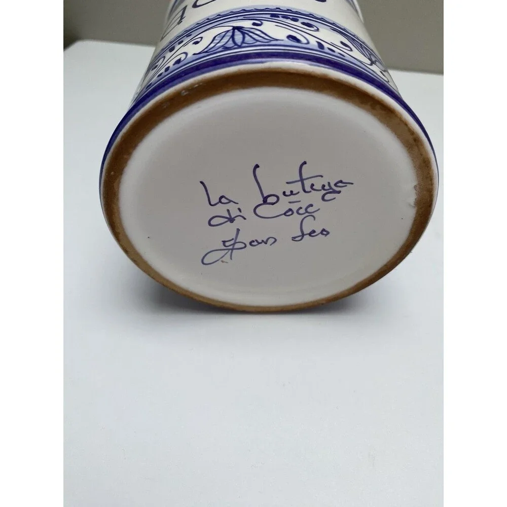 Italian Pottery Ceramic Garlic Keeper Lidded Cannister Jar BLUE & WHITE Italy